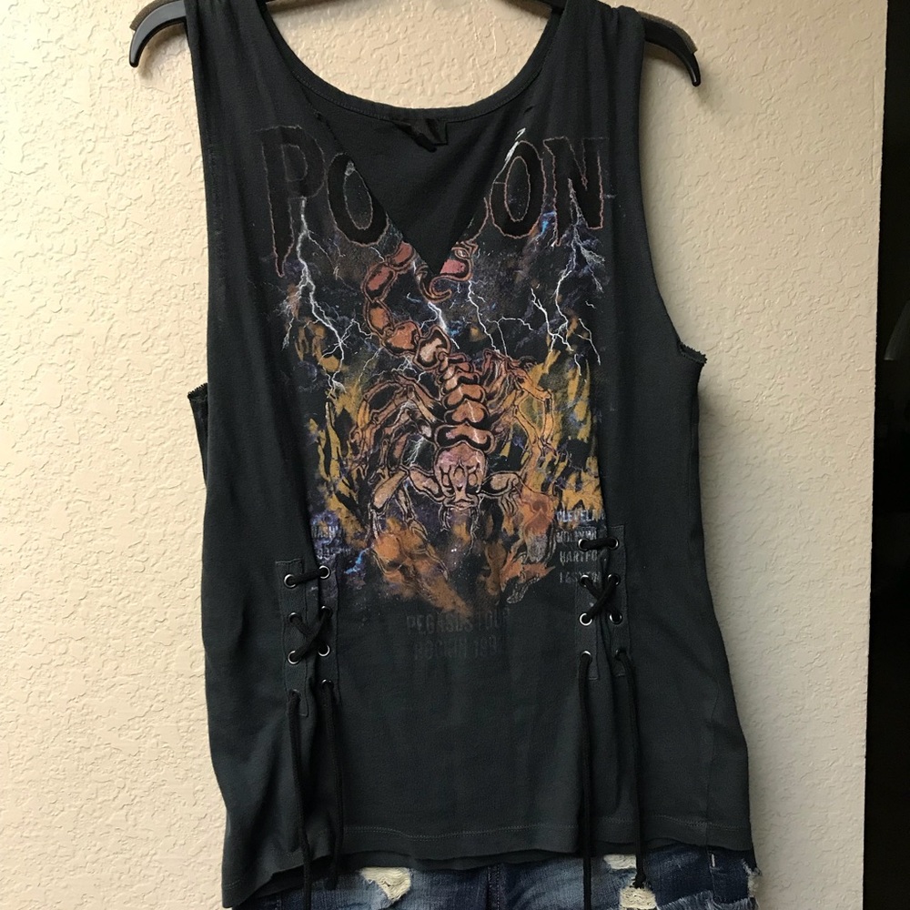 TopShop Sleeveless V-Neck Lace Up “Poison” Shirt